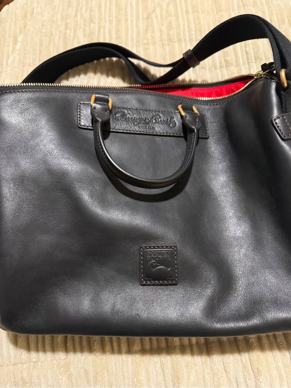 Dooney & Bourke Black Leather Briefcase with Red Interior
